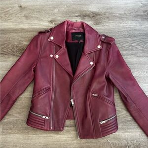 Maje Deep Red Leather Biker Jacket